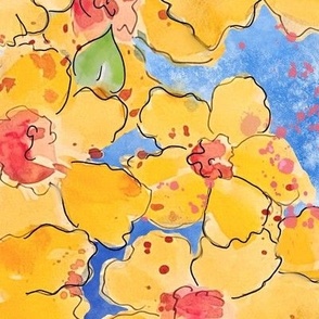 Summer Bliss Watercolor Floral Bold large scale