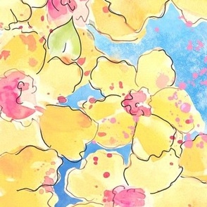 Summer Bliss Watercolor Floral pastels EX LARGE scale