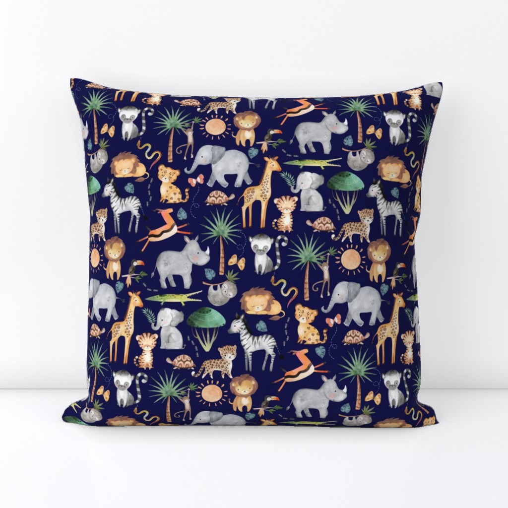 Wild Safari Animals (half-scale navy) Jungle Animals Nursery Bedding, Lion Elephant Giraffe Zebra Rhino Cheetah  // It's a Jungle collection