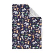 Wild Safari Animals (half-scale navy) Jungle Animals Nursery Bedding, Lion Elephant Giraffe Zebra Rhino Cheetah  // It's a Jungle collection