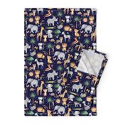 Wild Safari Animals (half-scale navy) Jungle Animals Nursery Bedding, Lion Elephant Giraffe Zebra Rhino Cheetah  // It's a Jungle collection