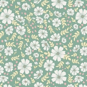 JOSSIE Green & White Floral w/ Yellow Leaves Pink Accents 