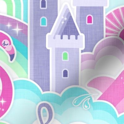 Slumber Party- Pink Dreams Large- Fairytale- Castle- Unicorn- Flamingo- Butterfly- Dolphin- Mermaid- Cupcake- Girls Pajamas- Girls Wallpaper- Girls Bedroom Decor