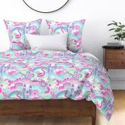 Slumber Party- Pink Dreams Large- Fairytale- Castle- Unicorn- Flamingo- Butterfly- Dolphin- Mermaid- Cupcake- Girls Pajamas- Girls Wallpaper- Girls Bedroom Decor