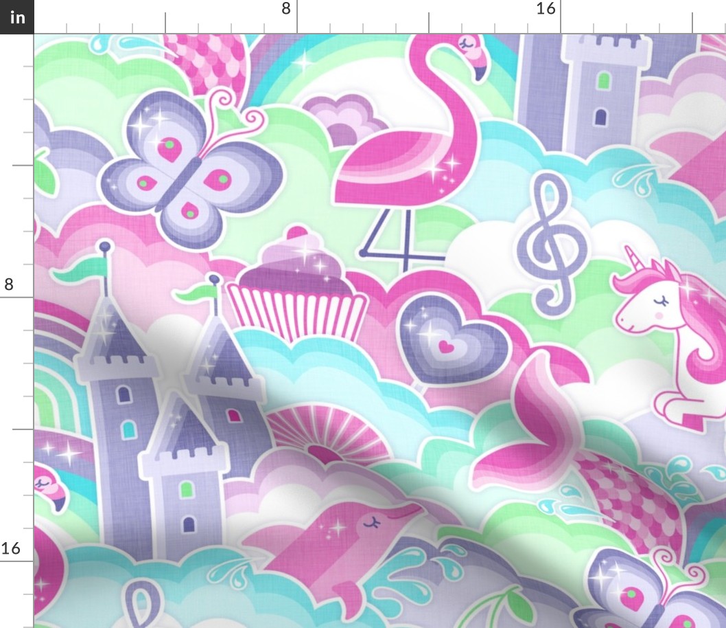 Slumber Party- Pink Dreams Large- Fairytale- Castle- Unicorn- Flamingo- Butterfly- Dolphin- Mermaid- Cupcake- Girls Pajamas- Girls Wallpaper- Girls Bedroom Decor