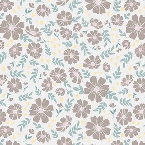 Jossie Abstract Small Floral Petals in Taupe, Pink & Green