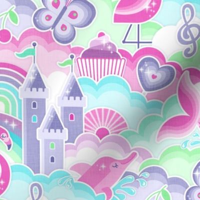 Slumber Party- Pink Dreams Small- Fairytale- Castle- Unicorn- Flamingo- Butterfly- Dolphin- Mermaid- Cupcake- Girls Pajamas- Girls Wallpaper- Girls Bedroom Decor