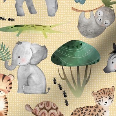 Wild Safari Animals (corn husk) Jungle Animals Nursery Bedding, Lion Elephant Giraffe Zebra Rhino Cheetah  // It's a Jungle collection