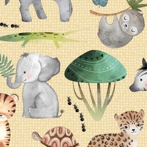 Wild Safari Animals (corn husk) Jungle Animals Nursery Bedding, Lion Elephant Giraffe Zebra Rhino Cheetah  // It's a Jungle collection