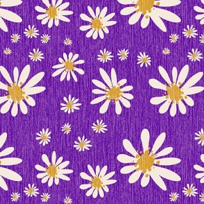 Blue Denim and White Daisy Flowers with Grasscloth Texture Dynamic Abstract Modern Indigo Purple Blue 4D0099 Mustard Yellow C3932B and Dynamic Ivory F0E9DD