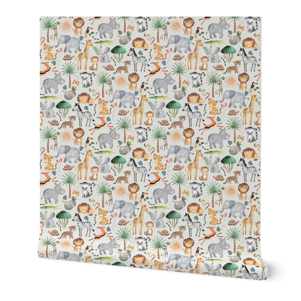 Wild Safari Animals (half-scale eggshell) Jungle Animals Nursery Bedding, Lion Elephant Giraffe Zebra Rhino Cheetah  // It's a Jungle collection