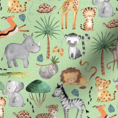 Wild Safari Animals (half-scale basil) Jungle Animals Nursery Bedding, Lion Elephant Giraffe Zebra Rhino Cheetah  // It's a Jungle collection