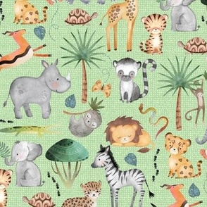 Wild Safari Animals (half-scale basil) Jungle Animals Nursery Bedding, Lion Elephant Giraffe Zebra Rhino Cheetah  // It's a Jungle collection