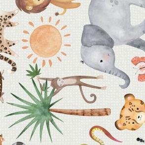 Wild Safari Animals (eggshell) Jungle Animals Nursery Bedding, Lion Elephant Giraffe Zebra Rhino Cheetah  // It's a Jungle collection, rotated