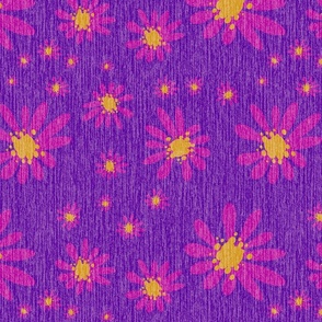 Blue Denim and Daisy Flowers with Grasscloth Texture Dynamic Abstract Modern Indigo Purple Blue 4D0099 Mustard Yellow C3932B and Dark Magenta Pink 990099