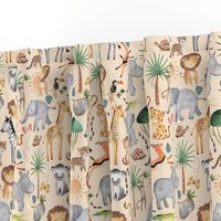 Wild Safari Animals (half-scale buttermilk) Jungle Animals Nursery Bedding, Lion Elephant Giraffe Zebra Rhino Cheetah  // It's a Jungle collection