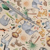 Wild Safari Animals (half-scale buttermilk) Jungle Animals Nursery Bedding, Lion Elephant Giraffe Zebra Rhino Cheetah  // It's a Jungle collection