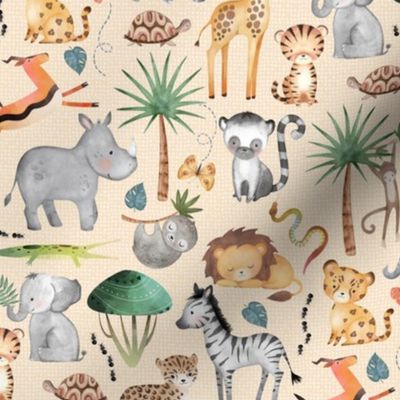 Wild Safari Animals (half-scale buttermilk) Jungle Animals Nursery Bedding, Lion Elephant Giraffe Zebra Rhino Cheetah  // It's a Jungle collection