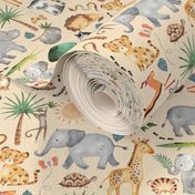 Wild Safari Animals (half-scale buttermilk) Jungle Animals Nursery Bedding, Lion Elephant Giraffe Zebra Rhino Cheetah  // It's a Jungle collection