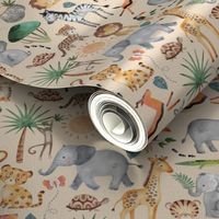 Wild Safari Animals (half-scale buttermilk) Jungle Animals Nursery Bedding, Lion Elephant Giraffe Zebra Rhino Cheetah  // It's a Jungle collection