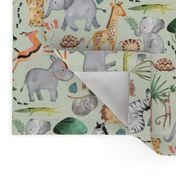 Wild Safari Animals (half-scale soft fern) Jungle Animals Nursery Bedding, Lion Elephant Giraffe Zebra Rhino Cheetah  // It's a Jungle collection