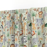 Wild Safari Animals (half-scale soft fern) Jungle Animals Nursery Bedding, Lion Elephant Giraffe Zebra Rhino Cheetah  // It's a Jungle collection