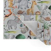 Wild Safari Animals (half-scale soft frost) Jungle Animals Nursery Bedding, Lion Elephant Giraffe Zebra Rhino Cheetah  // It's a Jungle collection