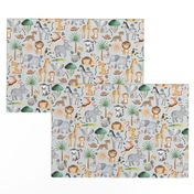 Wild Safari Animals (half-scale soft frost) Jungle Animals Nursery Bedding, Lion Elephant Giraffe Zebra Rhino Cheetah  // It's a Jungle collection