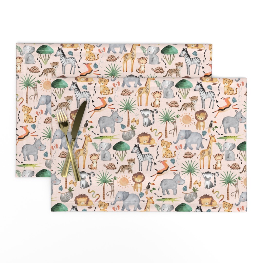 Wild Safari Animals (half-scale baby pink) Jungle Animals Nursery Bedding, Lion Elephant Giraffe Zebra Rhino Cheetah  // It's a Jungle collection