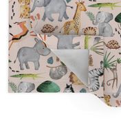 Wild Safari Animals (half-scale baby pink) Jungle Animals Nursery Bedding, Lion Elephant Giraffe Zebra Rhino Cheetah  // It's a Jungle collection