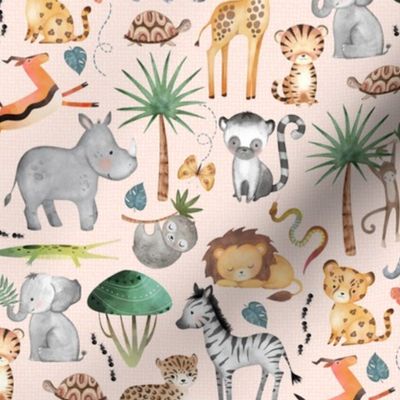 Wild Safari Animals (half-scale baby pink) Jungle Animals Nursery Bedding, Lion Elephant Giraffe Zebra Rhino Cheetah  // It's a Jungle collection