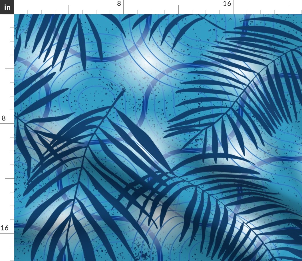 palm leaves truchet XL - blue