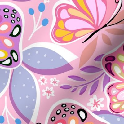 Multicolor Butterfly Garden // Large Scale // Pink