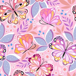 Multicolor Butterfly Garden // Large Scale // Pink
