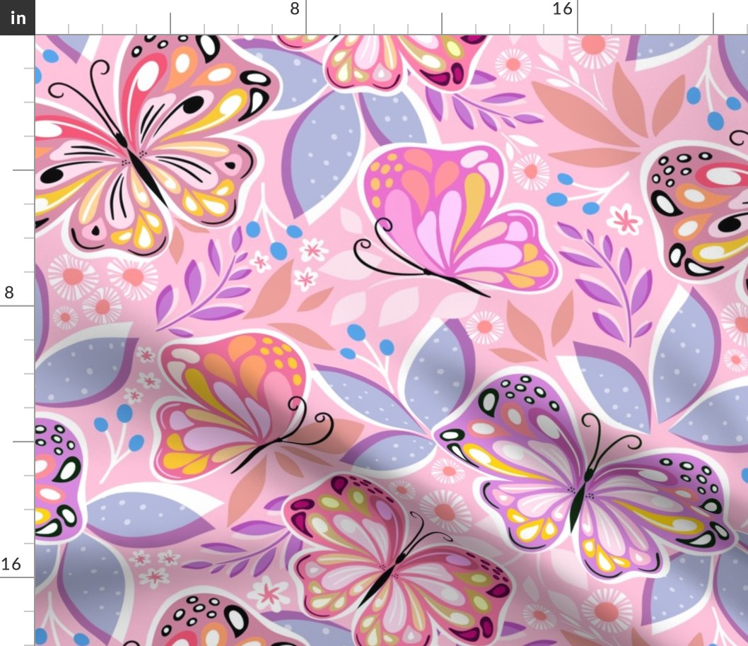 Multicolor Butterfly Garden // Large Scale // Pink