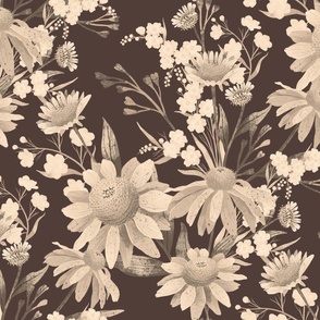 Jumbo Coneflower Floral Brown Taupe