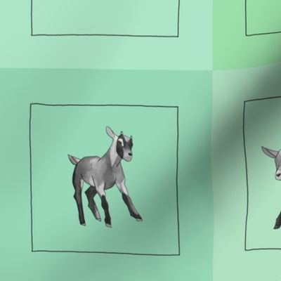 watercolor goats on green - ELH
