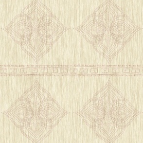 Ecru and Redwood Worldly Geometric,  diamond stripe pattern, hand drawn