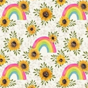 Sunflowers & Rainbows- Ditsy Scale -  sunflower Rainbow watercolor Boho nursery  bright
