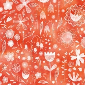 White Watercolor Flowers on Coral Small