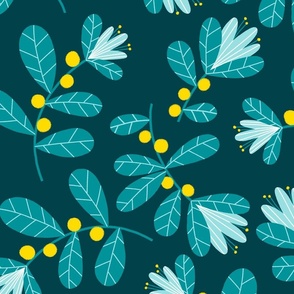 teal yellow and navy flowers