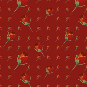 Vintages style Rosebuds on red - medium