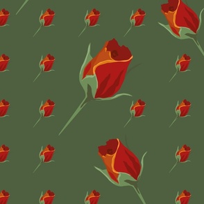 Vintages style Rosebuds on green - xl