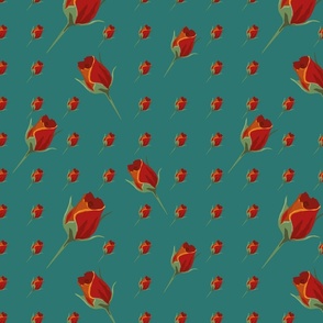 Vintages style Rosebuds on teal - medium