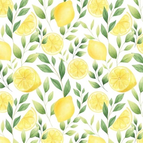 Lemons watercolor floral citrus seamless pattern