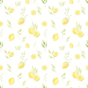 Lemons watercolor floral citrus seamless pattern