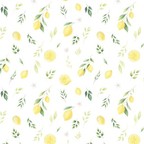 Lemons watercolor floral citrus seamless pattern