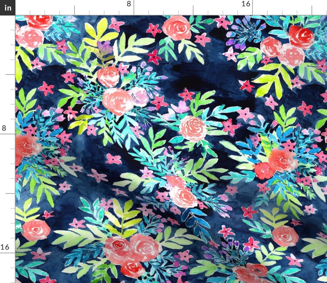 Loose Watercolor Floral on painted black Flowers-on-Black_Spoonflower2