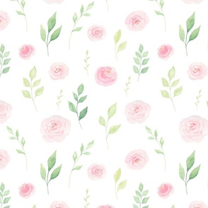 Loose pink watercolor roses spring pattern