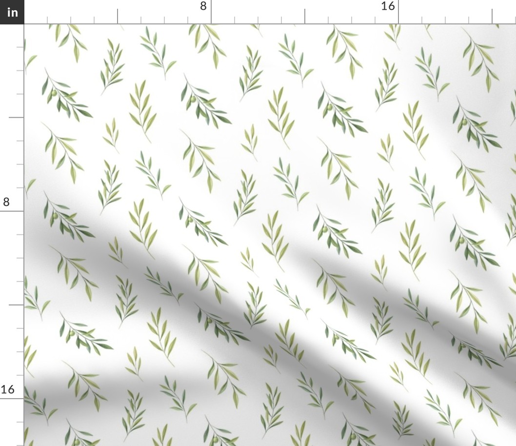 olive branches watercolor greenery pattern